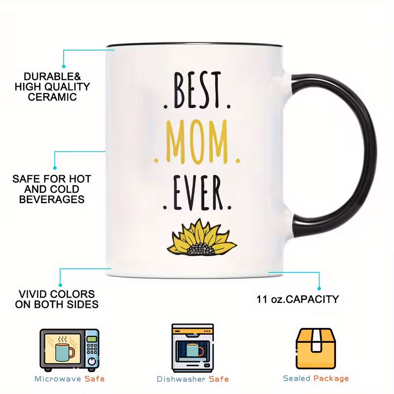1pc 11oz inspirational sunflower coffee mug cup yellow sunflower pattern mom gift for mothers day birthday daily use for christmas daily drinkware birthday present cup Product details 6