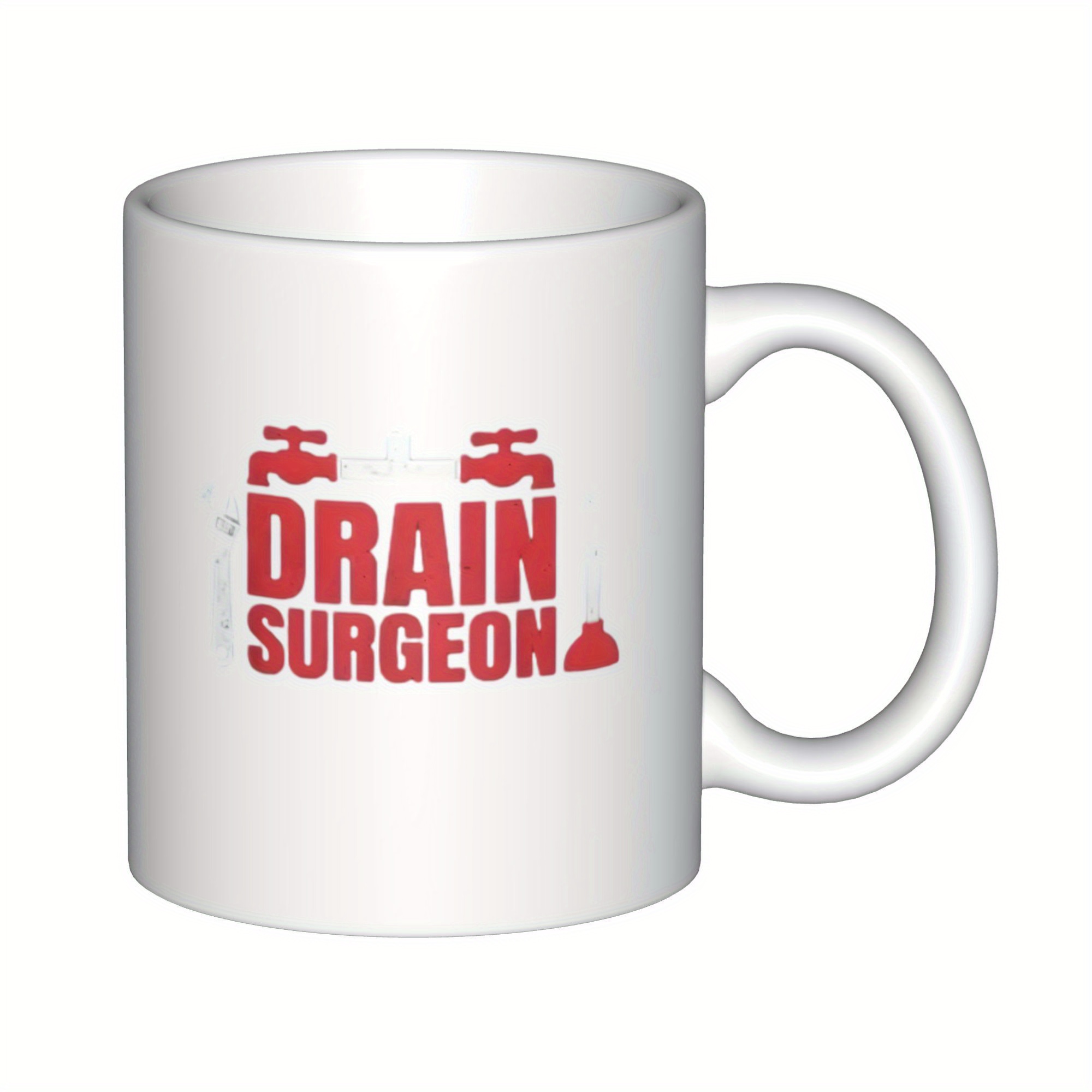 11oz Funny Plumber Art Coffee Mug Double Sided Drain Surgeon