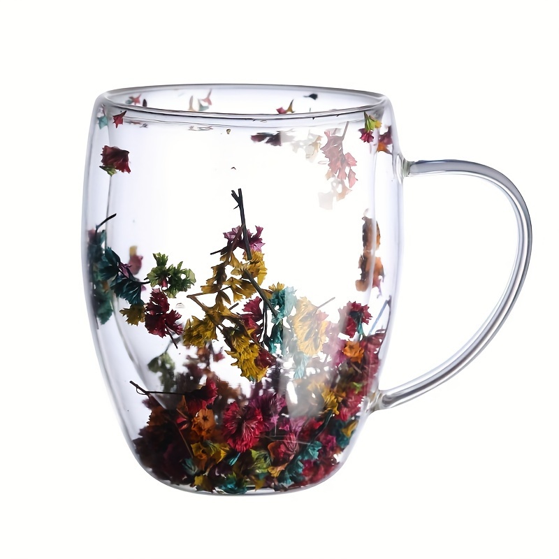 Floral Double-Wall Insulated Glass Mug 