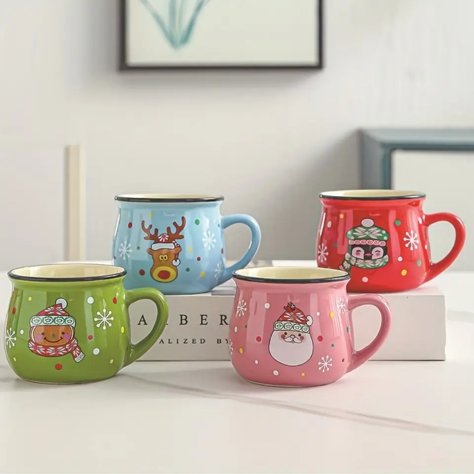 Pack Of 4 Christmas Holiday Ceramic Family Set Mugs