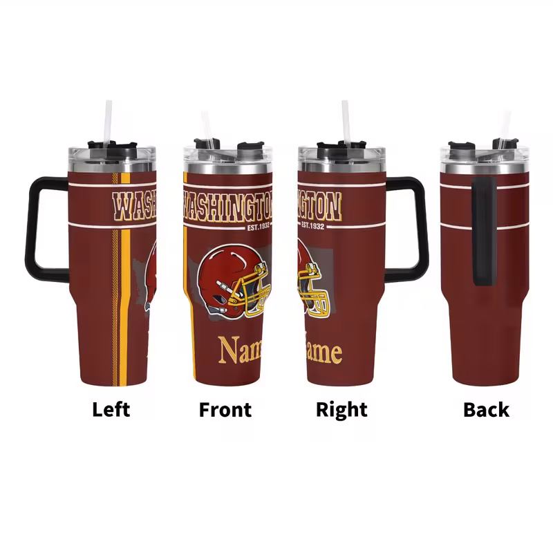 a personalized 40oz stainless steel vacuum vacuum for football featuring a custom name lid and straw ideal for hand washing this reusable travel coffee cup and water bottle is perfect for use in cars offices 0
