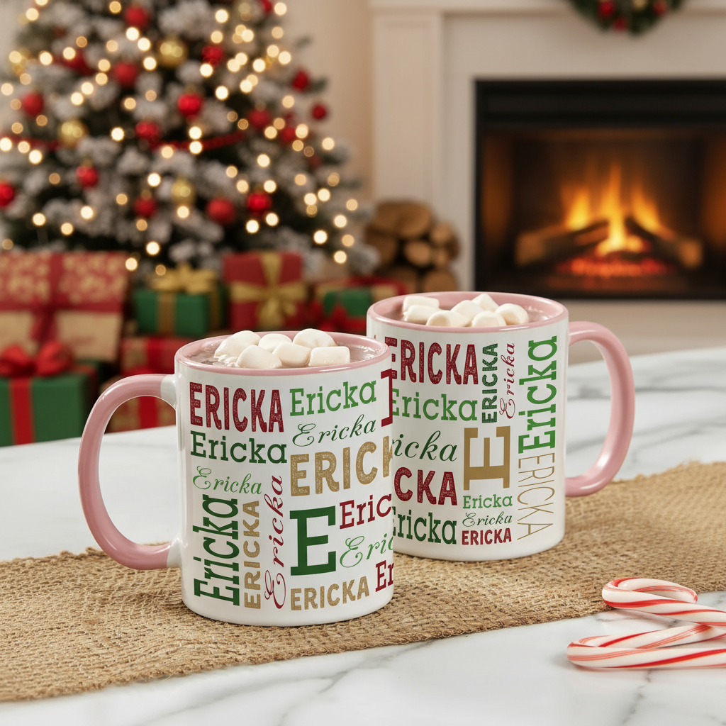 Christmas Personalized Coffee Mug With Repeating Name Design