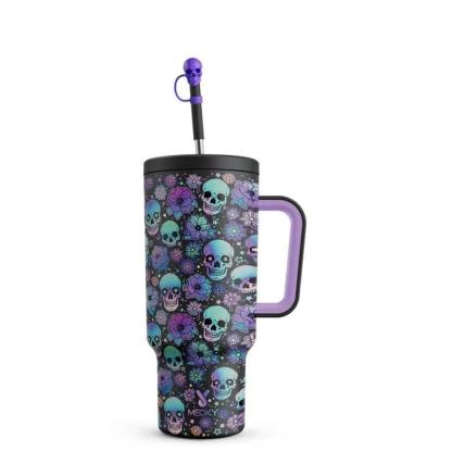 40Oz Halloween Patterned Insulated Tumbler With Handle And Straw - Mineral Mug
