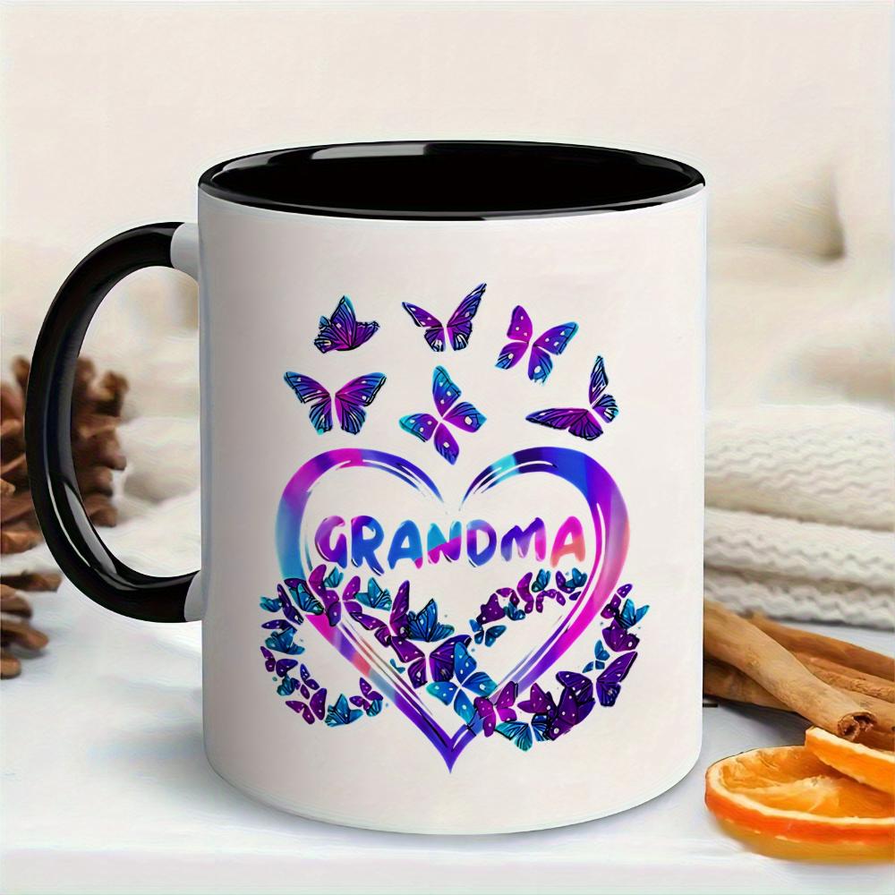 Grandma Themed Ceramic Mug with Heart-Shaped "GRANDMA" & Butterfly 