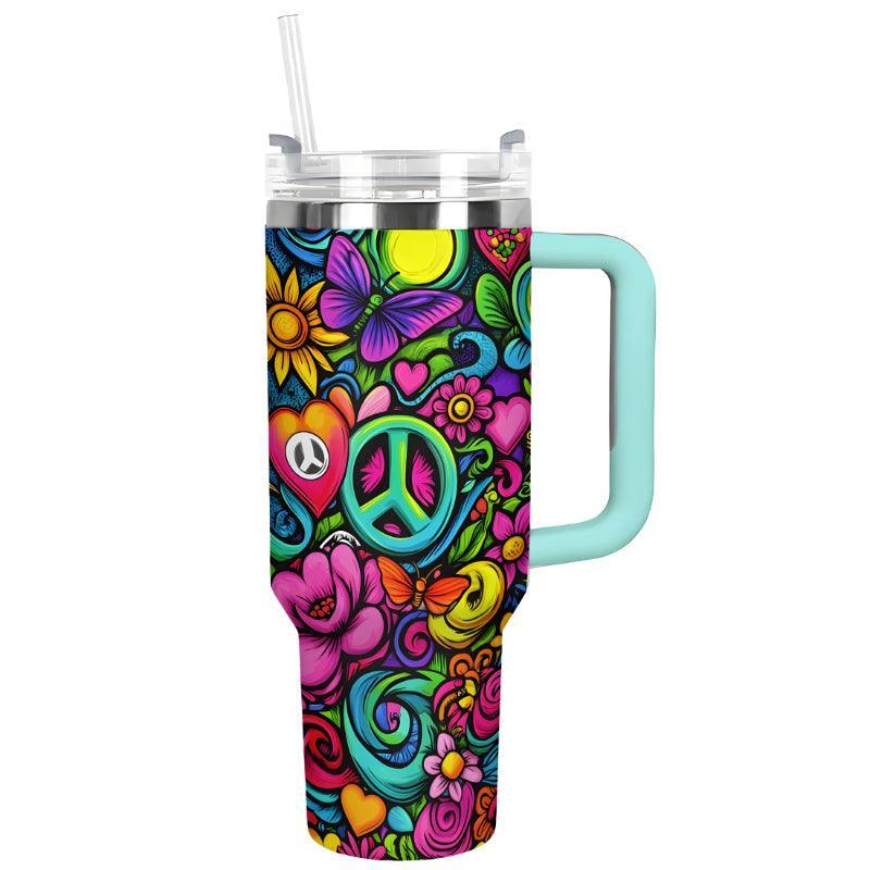 40Oz Floral Patterned Insulated Tumbler With Handle And Straw - Mineral Mug