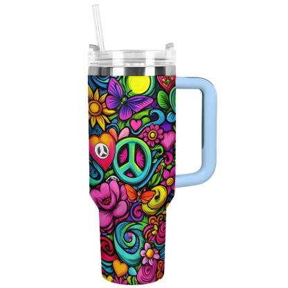 40Oz Floral Patterned Insulated Tumbler With Handle And Straw - Mineral Mug