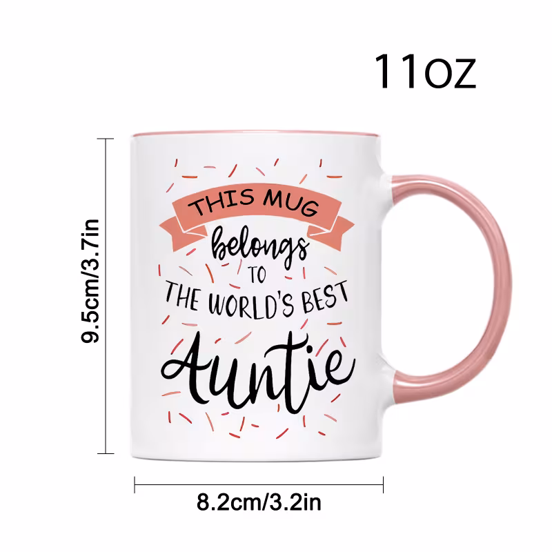 aunt ceramic coffee mug 11oz a fun and thoughtful gift for birthdays weddings or family use featuring a vibrant red and with pink handles dishwasher safe coffee cup 3