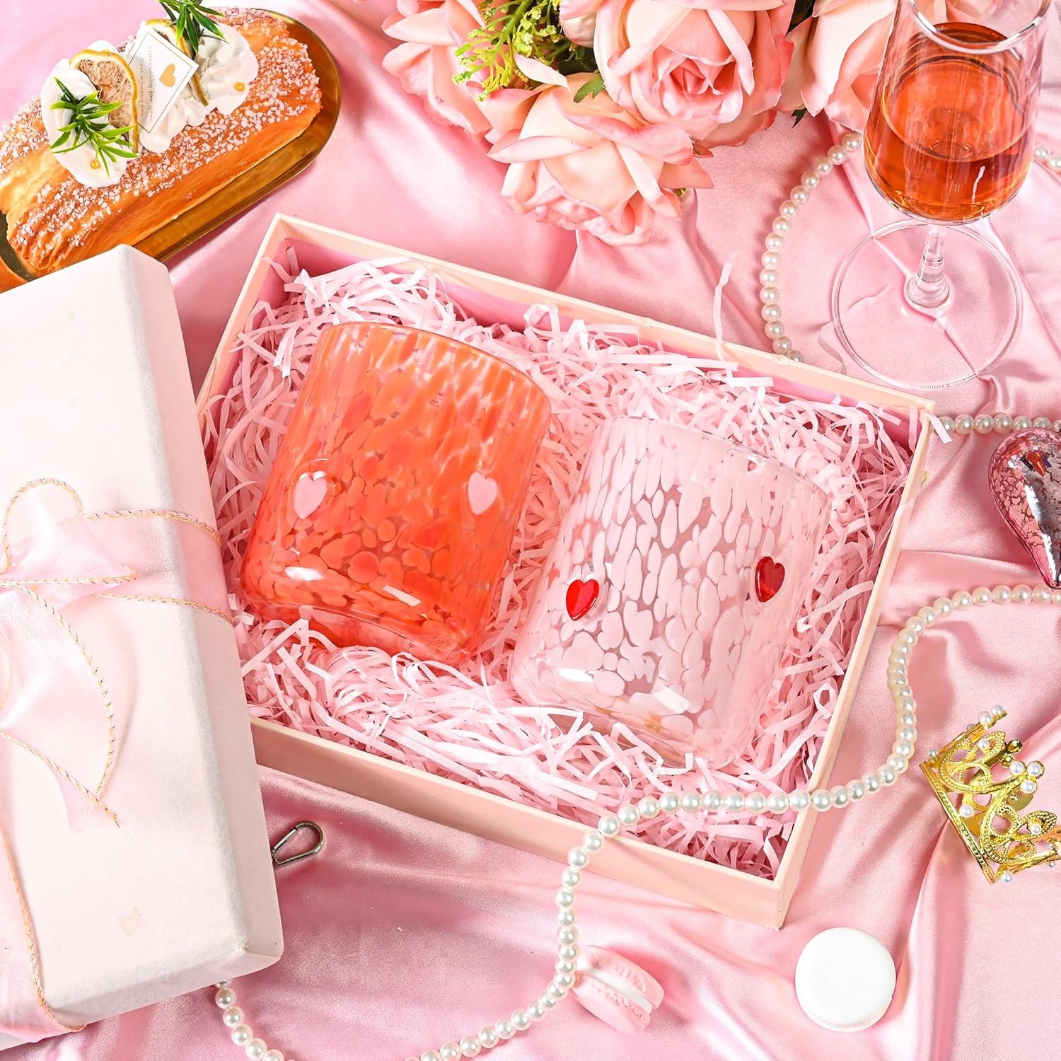 14 oz 2 Pcs Valentine Day Icon Glass Cups Set