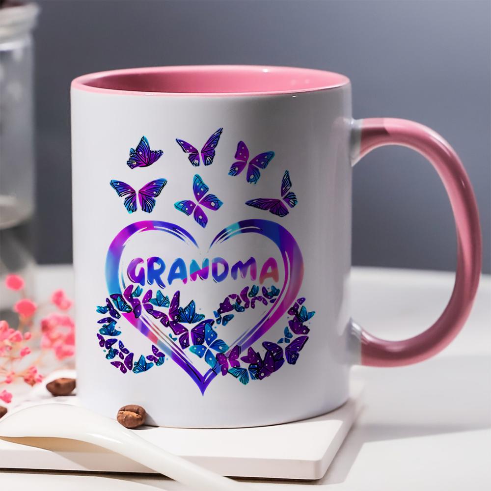 Grandma Themed Ceramic Mug with Heart-Shaped "GRANDMA" & Butterfly 