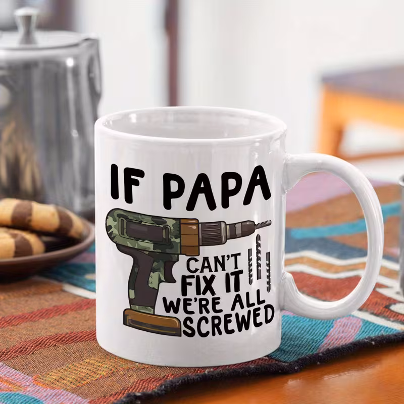1pc 11oz ceramic coffee mug funny dad camo drill design with if papa cant fix it all quote dishwasher microwave safe cup perfect fathers day gift drinkware for dad humorous gift lettering sturdy construction 3 74inch 3 23inch 5