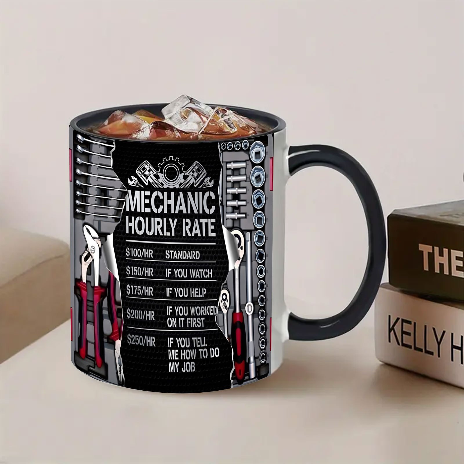 1pc 11oz White Ceramic Coffee Mug Mechanic Themed Cup With Tool Graphics 