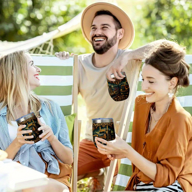 1pc 12oz Coffee Cups Mugs Stainless Steel Tumbler Leak Proof Gift Idea Truckers Rule Theme