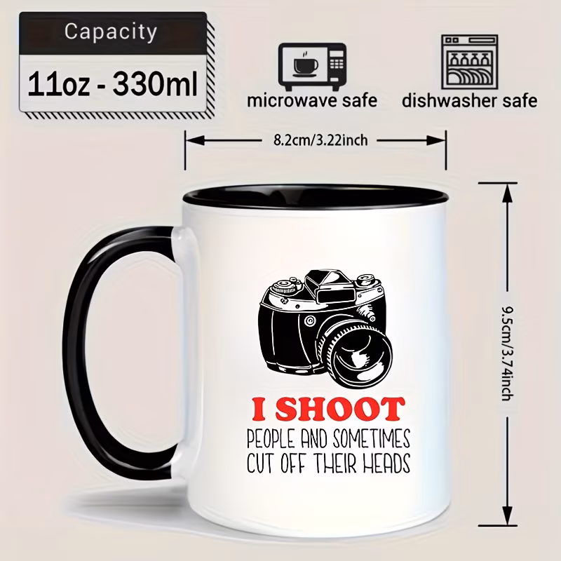 1pc 11oz ceramic coffee mug with camera design humorous i shoot people print insulated durable reusable ideal gift for photography enthusiasts office mothers day thanksgiving birthday easter thanksgiving 1