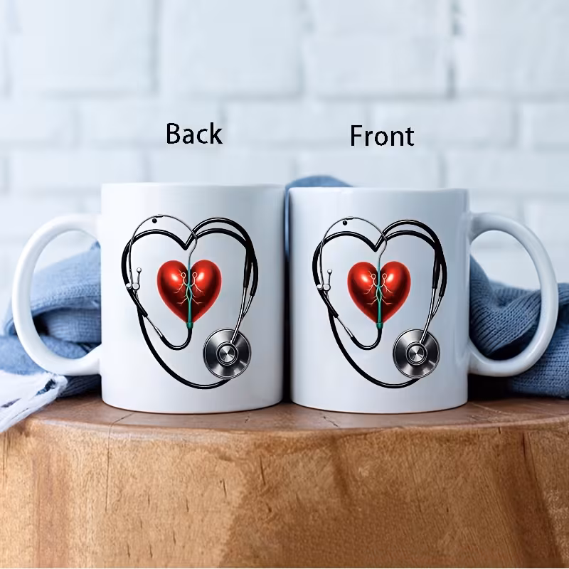 anatomical heart stethoscope design ceramic mug 11oz red heart with green stethoscope 325ml large capacity coffee cup for nurses professionals unique gift idea 2