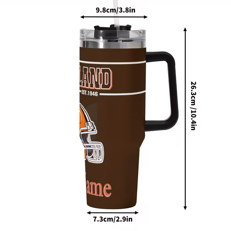 a customizable football 40oz stainless steel vacuum insulated tumbler personalized name car cup with lid and straw hand wash only reusable travel coffee mug water bottle cars offices home for fans 5