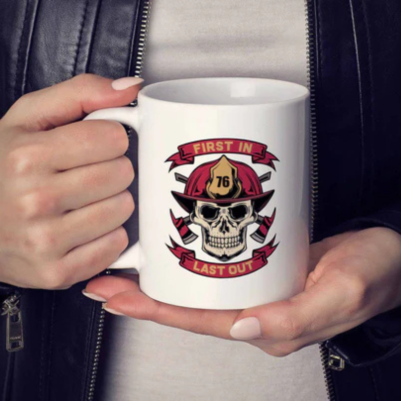 First In Last Out Firefighter Coffee Mug Fireman Pride Tribute Coffee Cup
