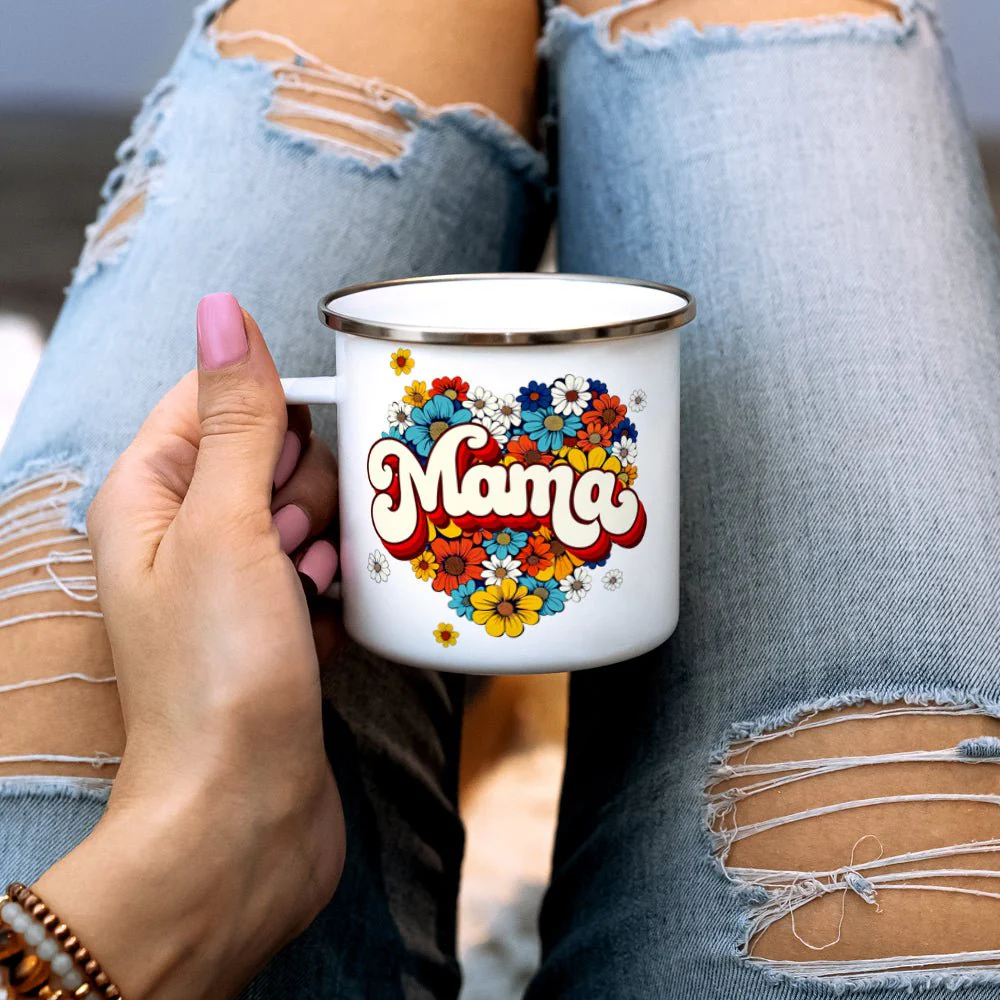 Mama Floral Print Camp Style Enamel Mug