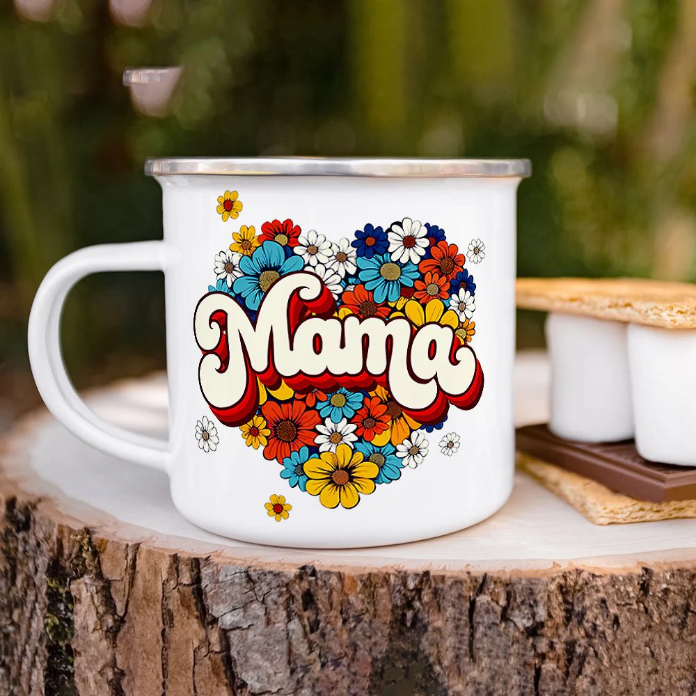 Mama Floral Print Camp Style Enamel Mug