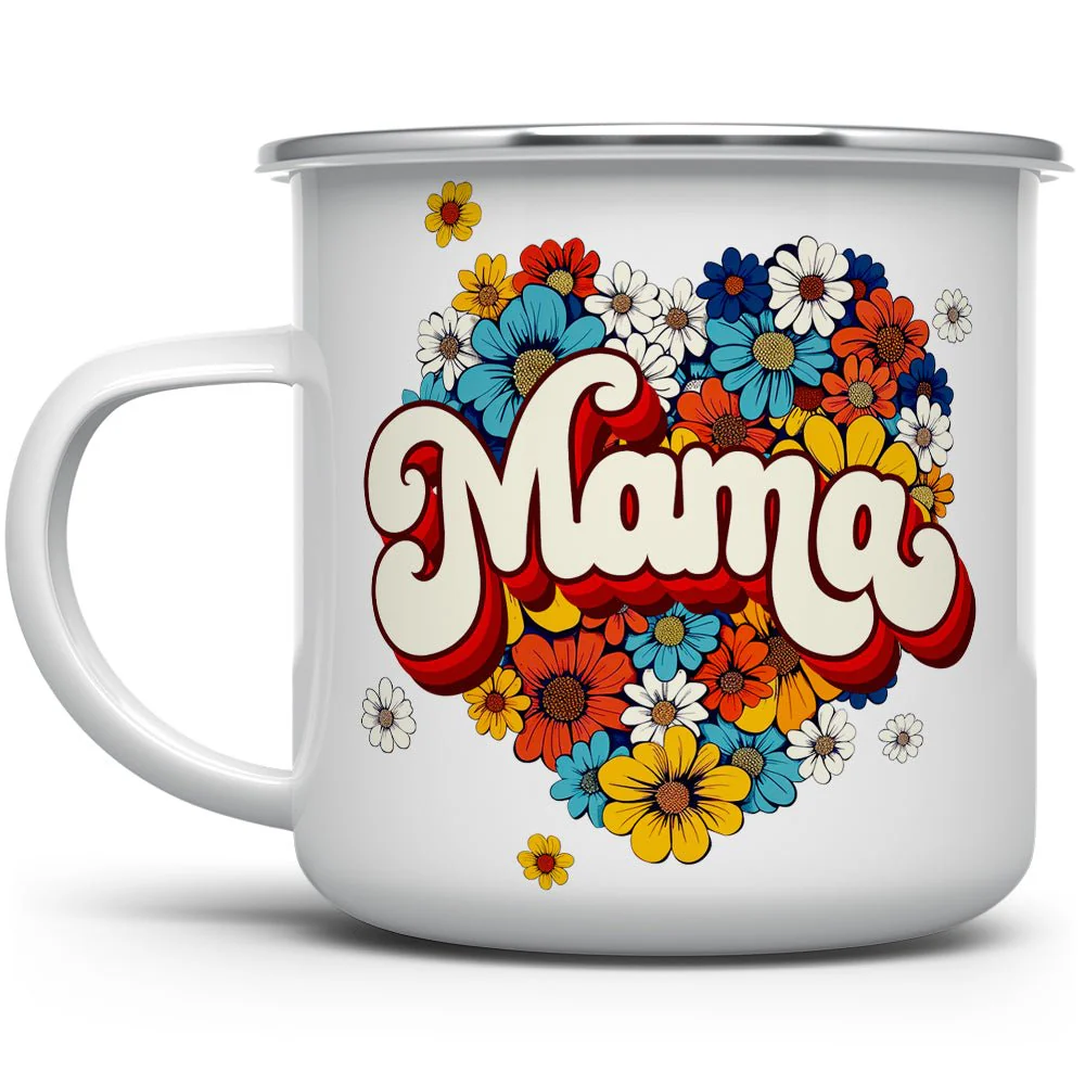 Mama Floral Print Camp Style Enamel Mug