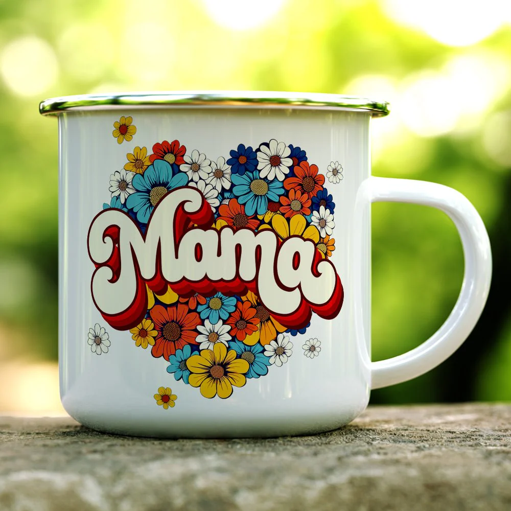 Mama Floral Print Camp Style Enamel Mug