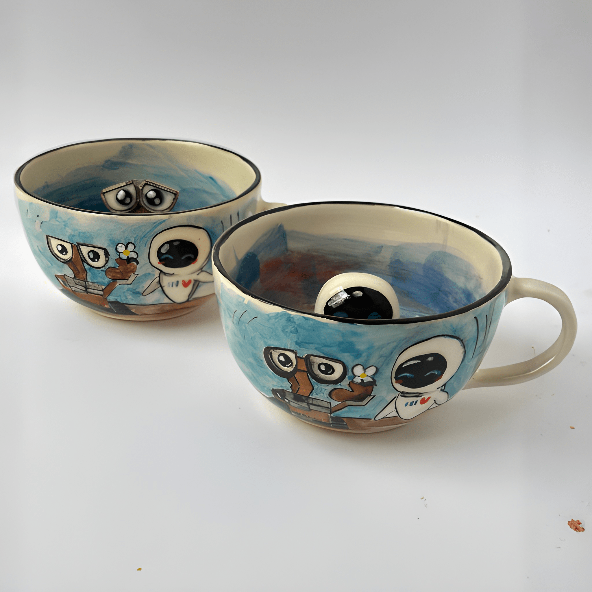 3D Robot Character Couple Mug Set Handmade Ceramic Cups