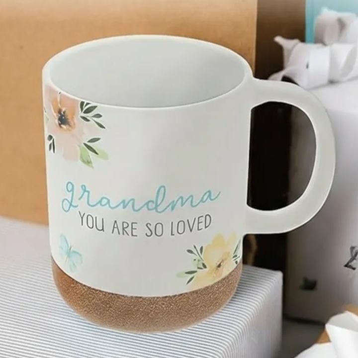 Coffee Mug With Sandy Glazed Bottom And Floral Pattern For Grandma