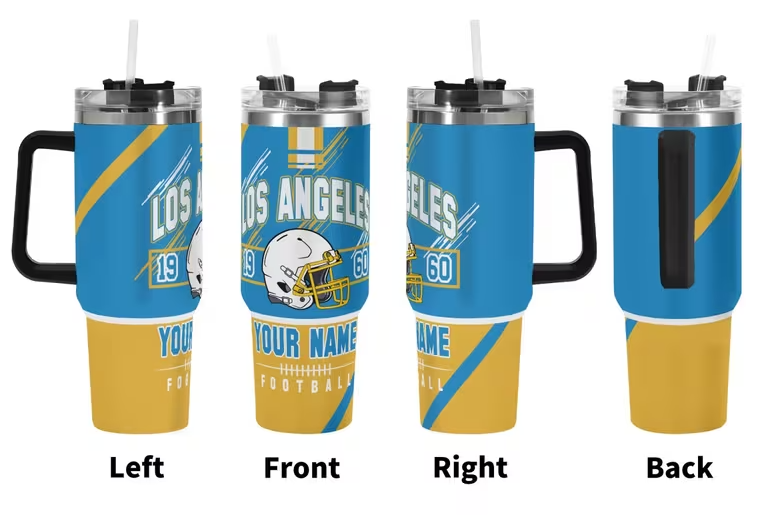 los angeles football 40oz stainless steel tumbler with personalized name travel cup with handle straw   water iced tea coffee smoothies ideal gift for fans hot or cold beverages customizable drinkware durable drinkware 0