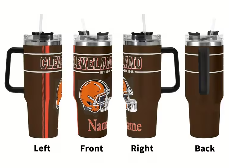 a customizable   football 40oz stainless steel vacuum insulated tumbler personalized name car cup   with lid and straw hand wash only reusable travel coffee mug water bottle   cars offices home   for fans 0