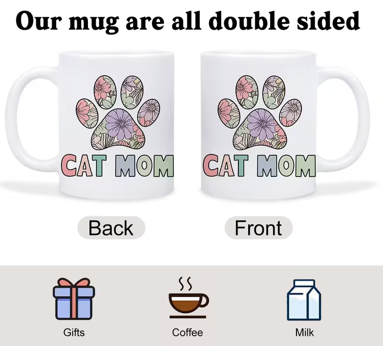 1  mom white ceramic mug with pastel cat paws kitten mommy lettering coffee cup for hot cold drinks dishwasher safe tea cup ideal gift for cat ladies birthdays mothers day valentines present 1