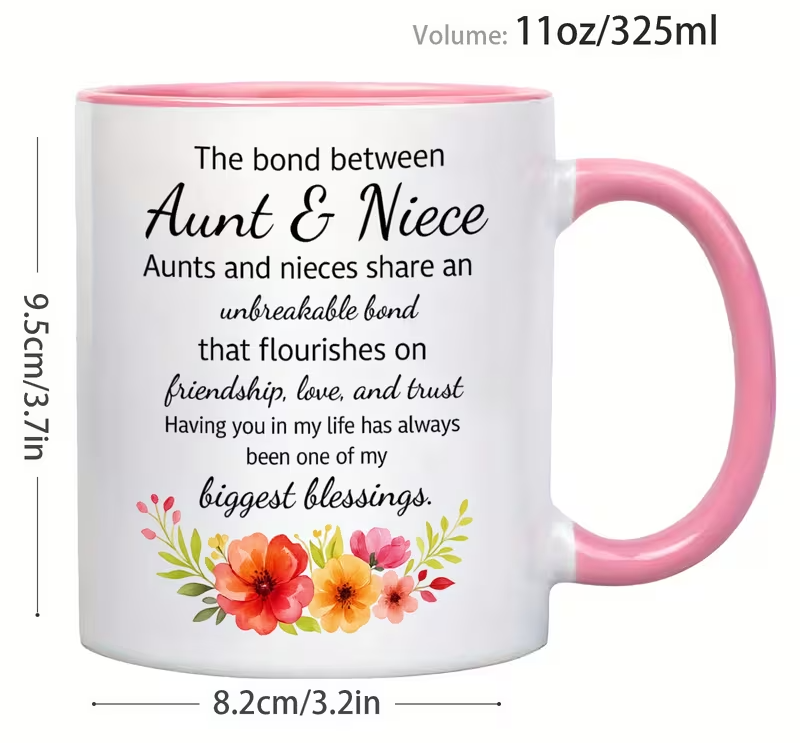 1pc aunt niece bonding gift mug   the   between aunt niece message floral cup with aunt niece relationship quote birthday christmas present for aunt and niece elegant   coffee cup for tea hot beverages     strong ideal for aunt niece celebrations   present   message durable drinkware   ceramics   daily motivation spiritual encouragement coffee bar accessories 11oz 1pc pink 9