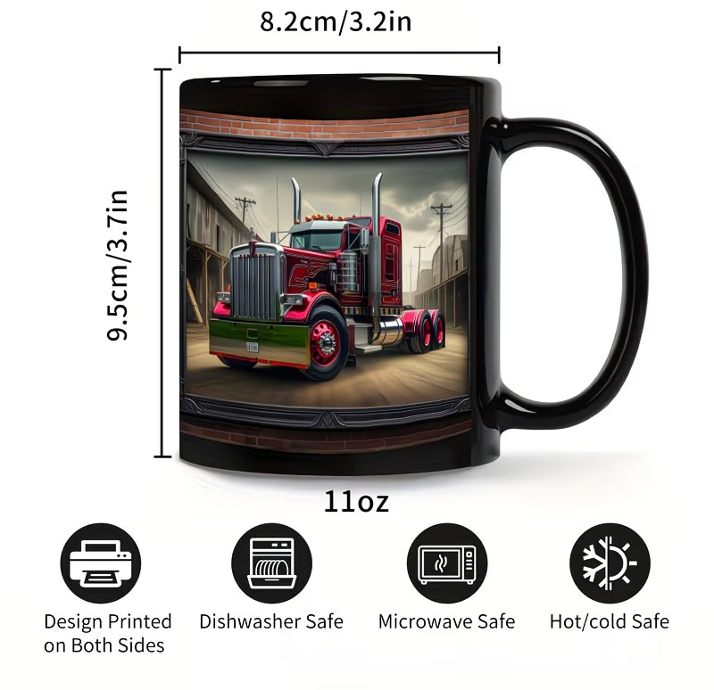 1pc 11oz ceramic truck mug with vibrant red semi truck design durable coffee tea cup for home office or gift birthdays valentines day new year no   coffee mug 3