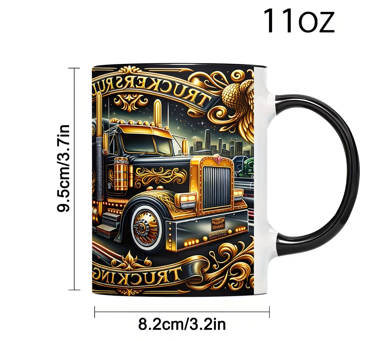 1pc 11oz vintage truck themed ceramic mug with black handle ideal for coffee tea milk wine ornate golden cityscape design perfect gift for birthdays valentines day easter 2