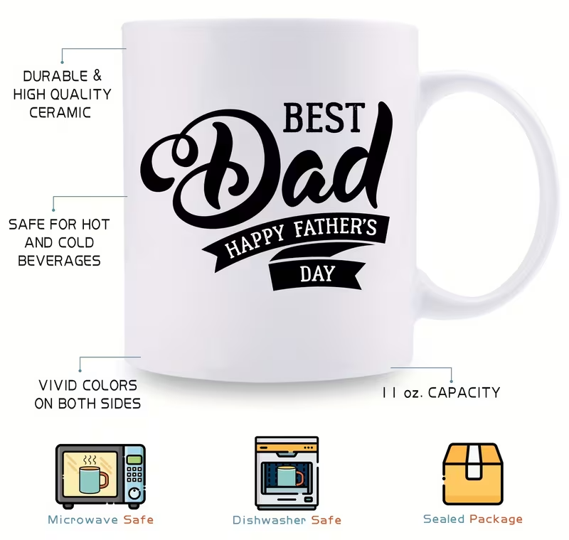 best dad ever 11oz ceramic coffee mug perfect fathers day birthday gift for dad reusable dishwasher safe 6