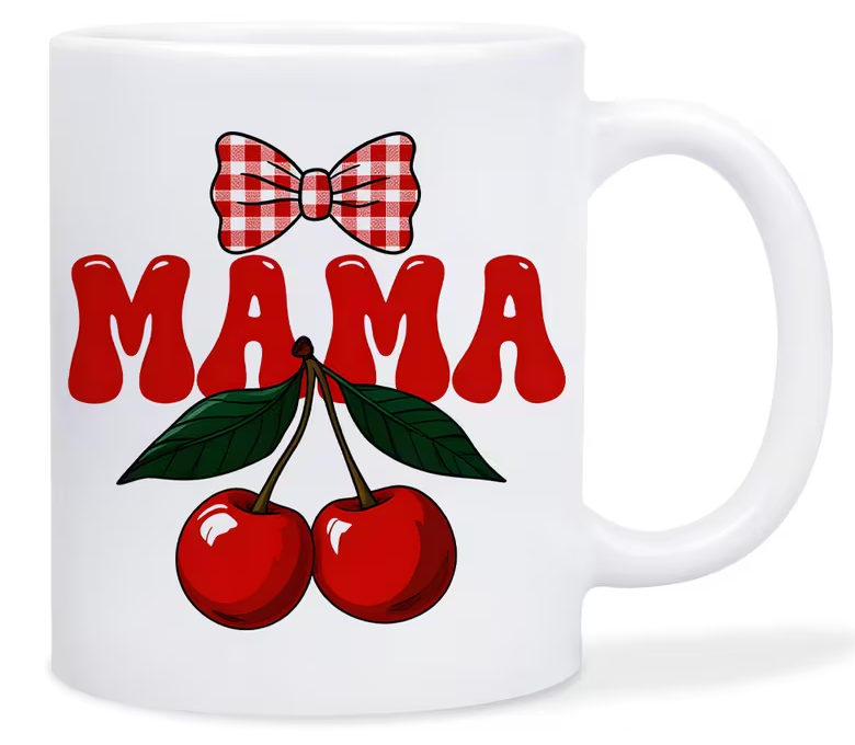 1pc cherry mama mug with red check bow cherry design white ceramic insulated coffee cup 11oz dishwasher safe hot     cup with cherry motif ideal gift for mom birthdays mothers day summer   0