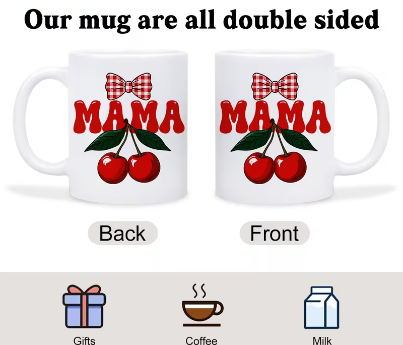 1pc cherry mama mug with red check bow cherry design white ceramic insulated coffee cup 11oz dishwasher safe hot     cup with cherry motif ideal gift for mom birthdays mothers day summer   1
