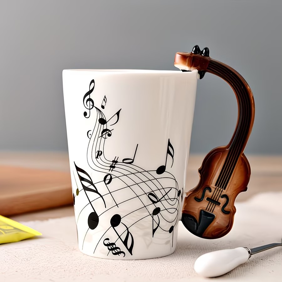 A 8.45oz Ceramic Mug Shaped Like a Violin Handle