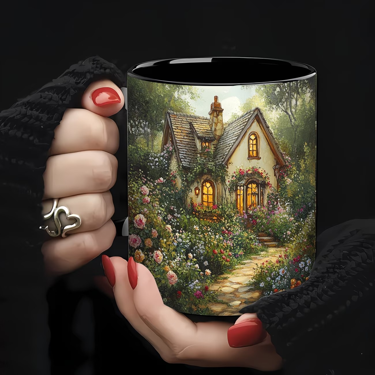 11oz Ceramic Coffee Mug with Enchanting Cottage Garden Design