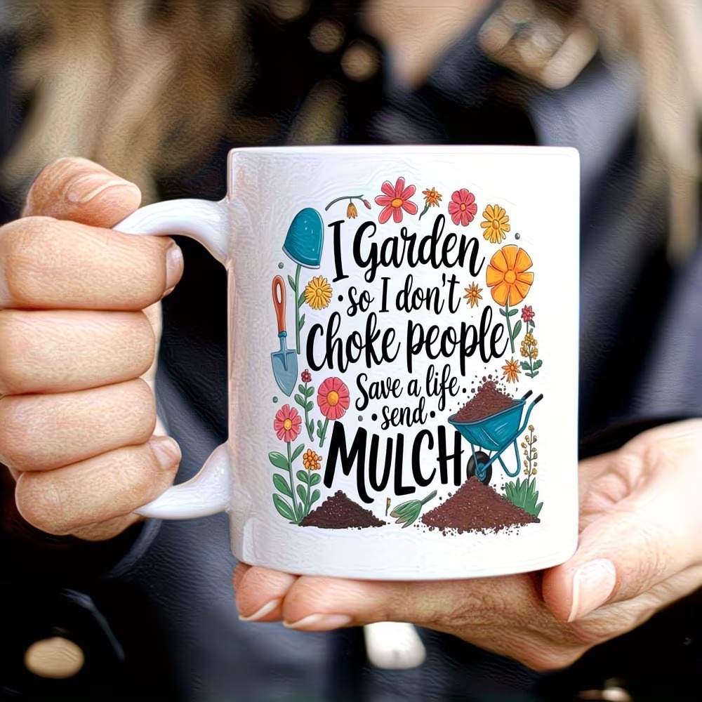  "I Garden to Save Lives " with Floral & Garden Tools Design White Ceramic Coffee Cup