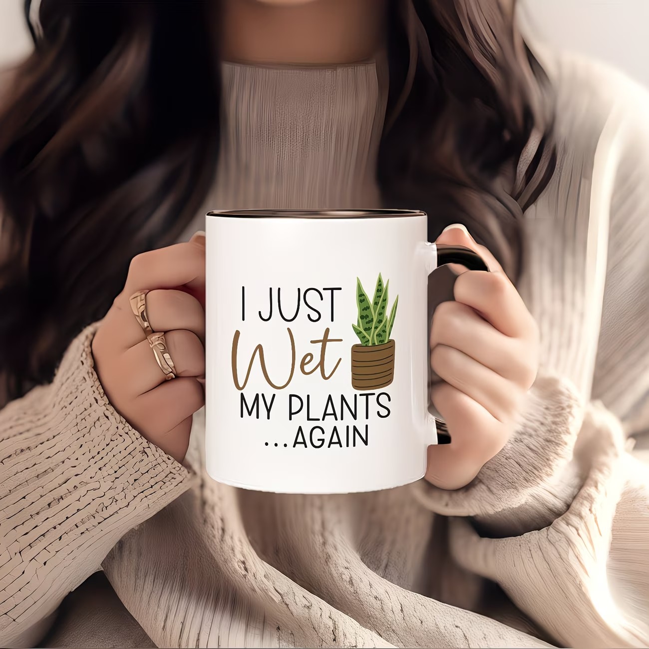 11oz Plants Coffee Mug, Aloe Vera Coffee Cup Printed with "i Just Wet My Plants..again"