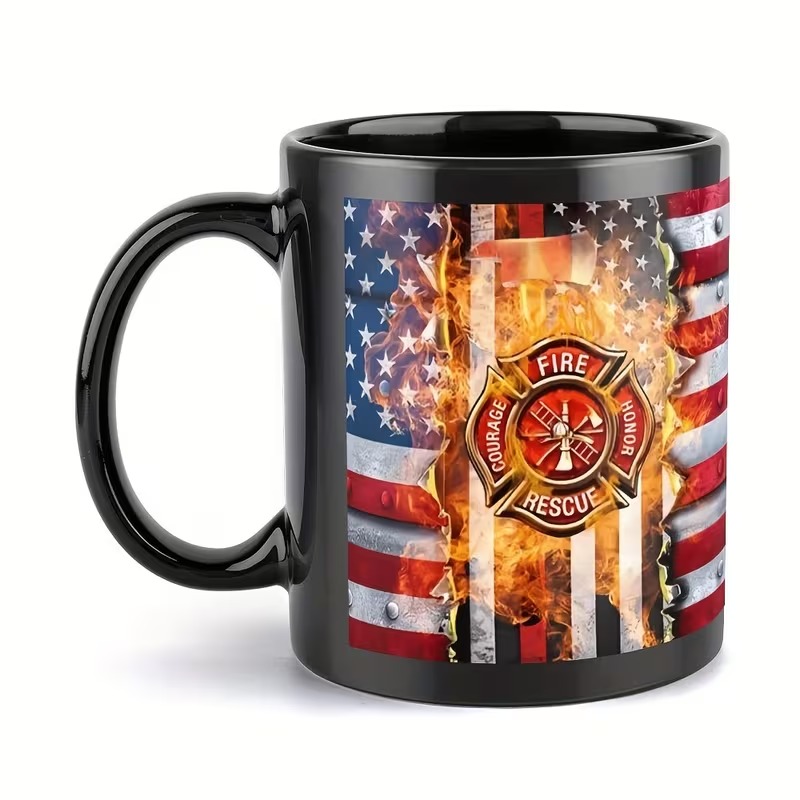 Firefighter USA Flag Ceramic Coffee Mug