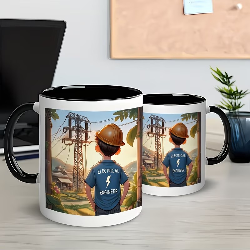 -Themed Ceramic Mug with Power Line & Tower Design