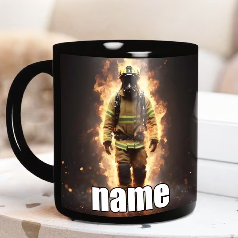 Heavy-Duty Ceramic Coffee Cup with Firefighter Hero Graphics