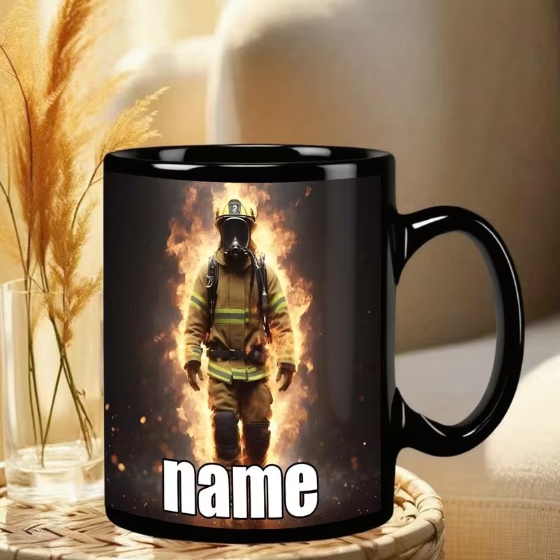 Heavy-Duty Ceramic Coffee Cup with Firefighter Hero Graphics