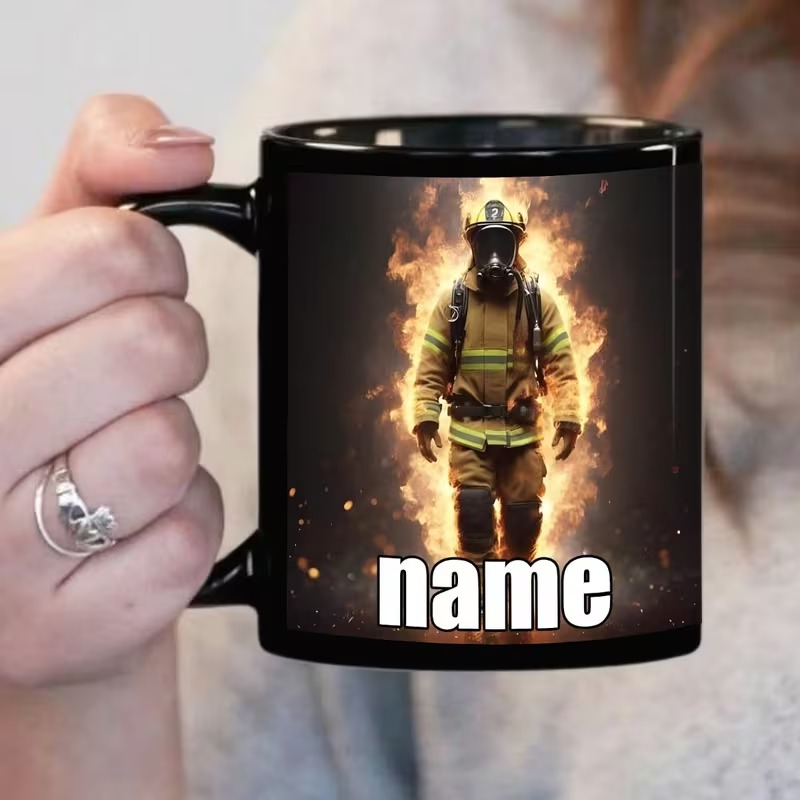 Heavy-Duty Ceramic Coffee Cup with Firefighter Hero Graphics