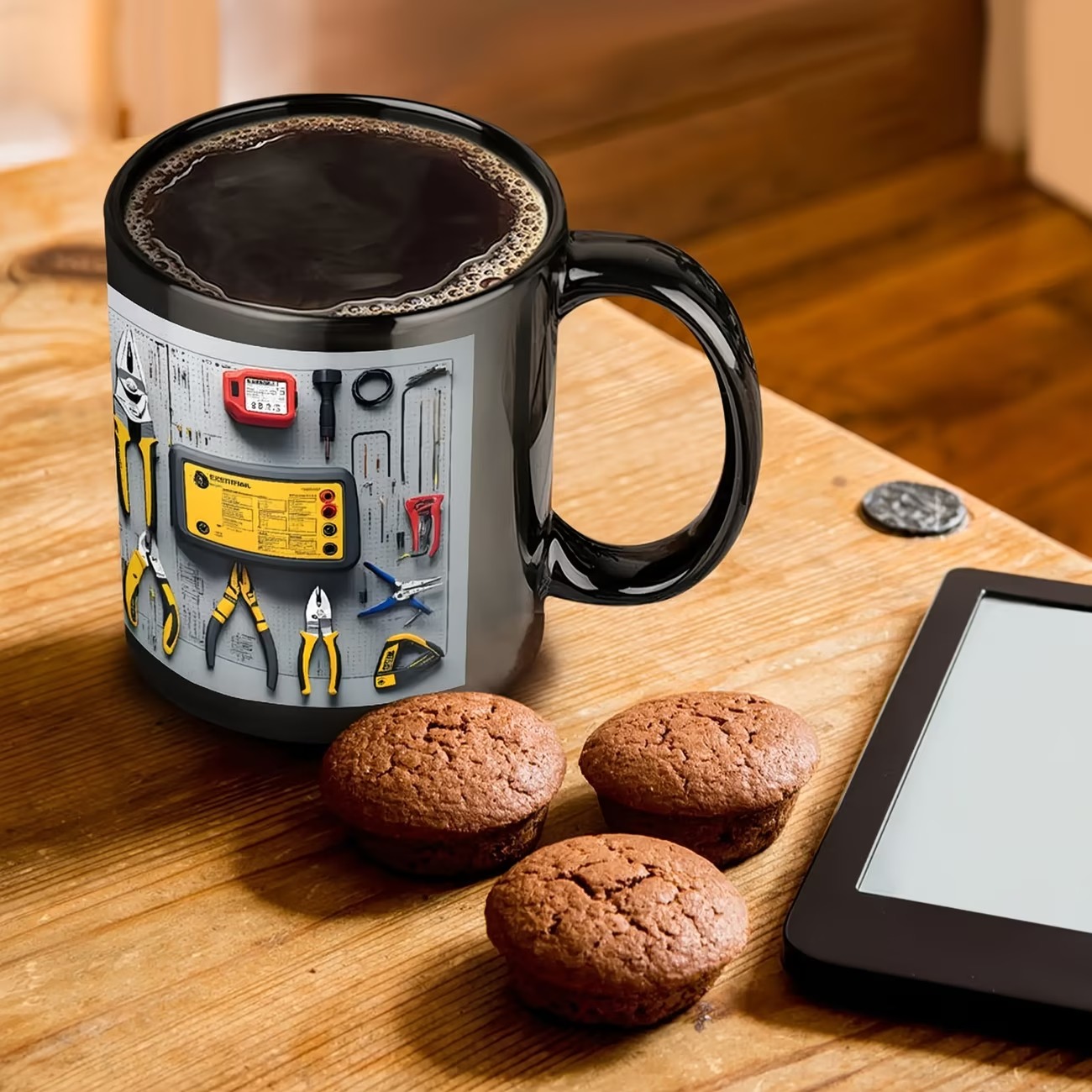 Mug Featuring a Design of Electrical Tools