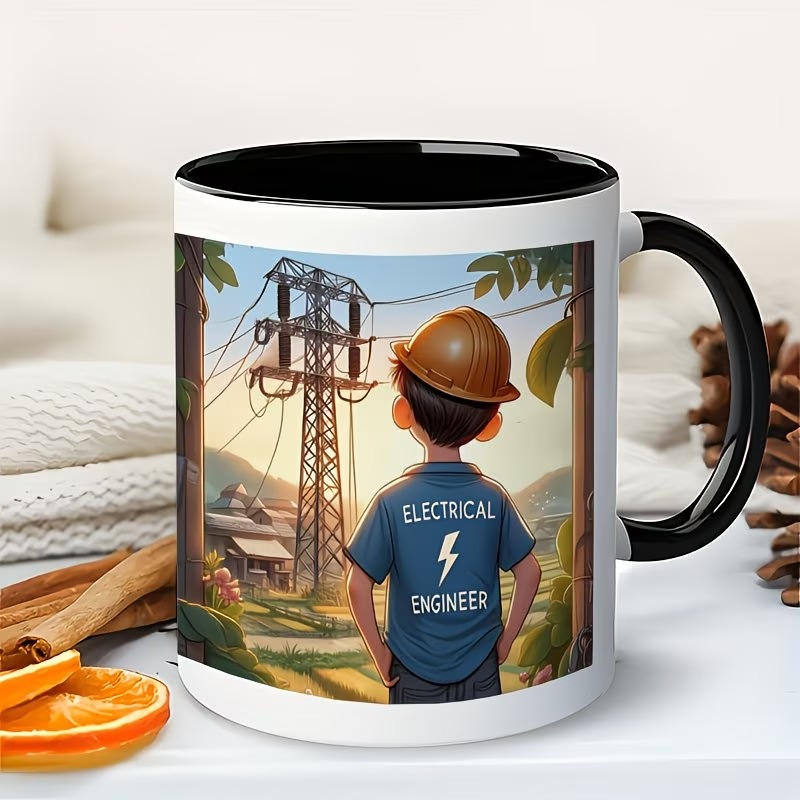-Themed Ceramic Mug with Power Line & Tower Design
