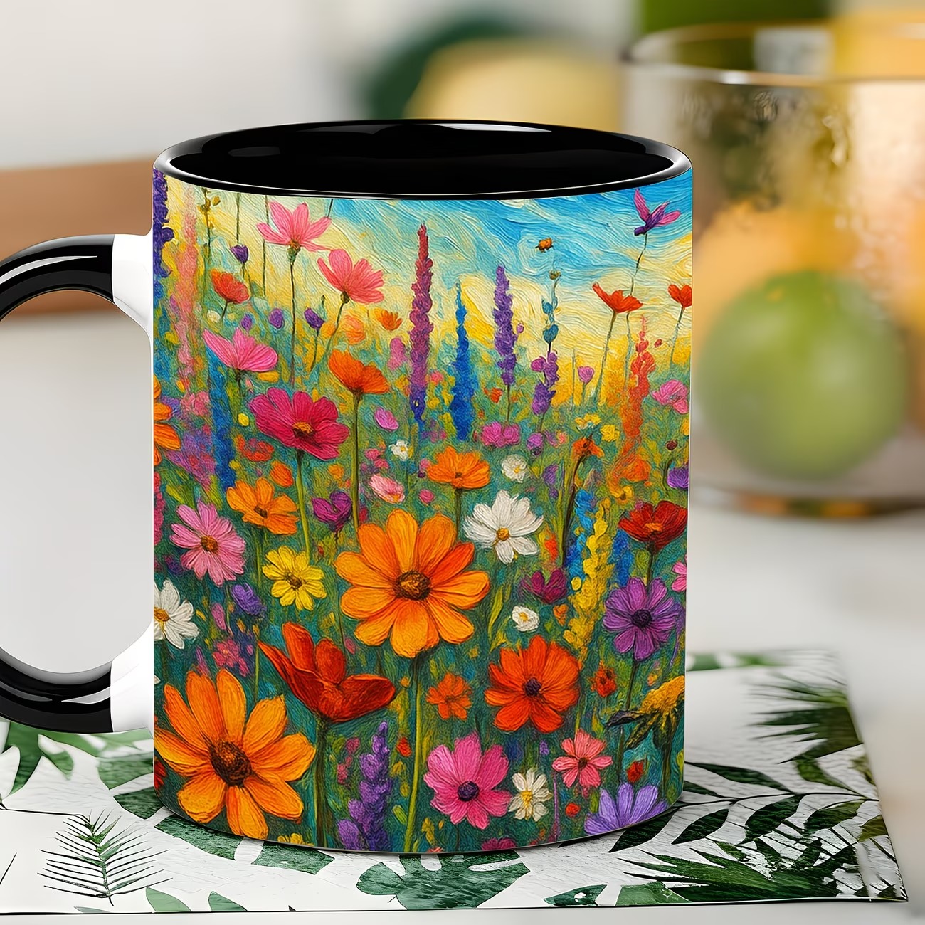 Ceramic Mug with Vibrant Multicolor Floral Meadow Design