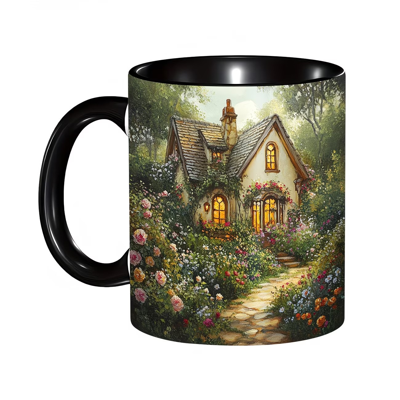 11oz Ceramic Coffee Mug with Enchanting Cottage Garden Design
