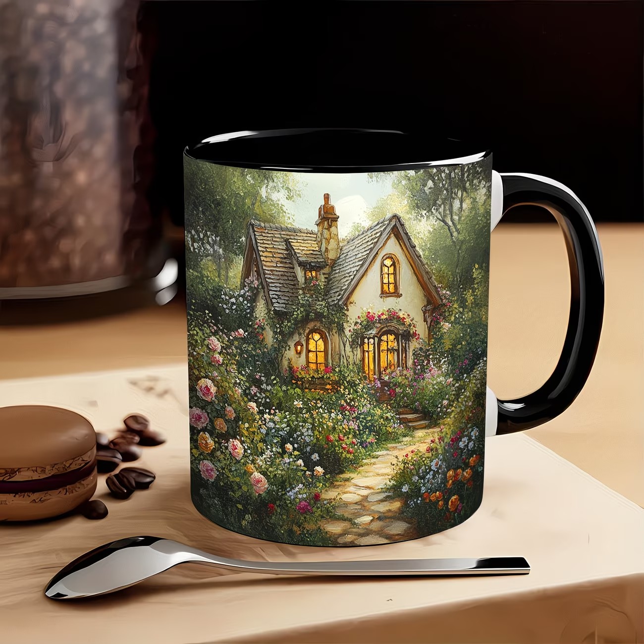 11oz Ceramic Coffee Mug with Enchanting Cottage Garden Design