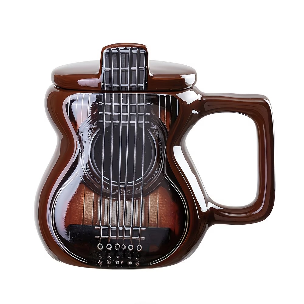 Novelty 1pc Ceramic Guitar Mug with Lid